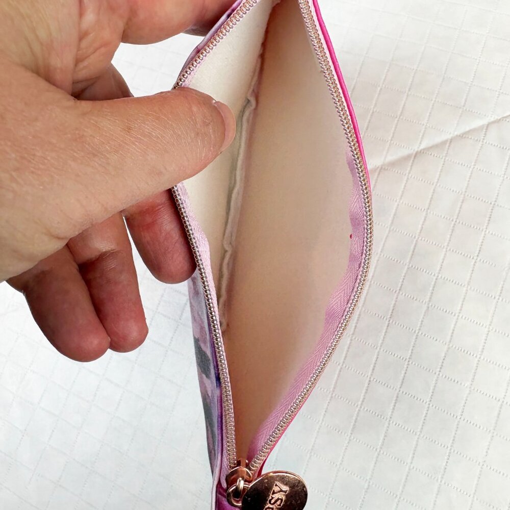 IPSY New pink purple floral pattern zippered makeup cosmetics bag pouch clutch - Picture 12 of 13